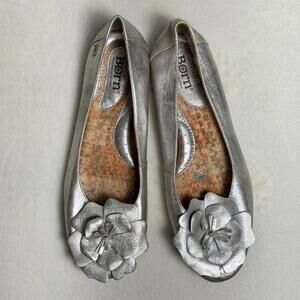 Y2K BOC Born Metallic Gold Leather Ballet Flats Shoes Flower Women’s Size US 7.5